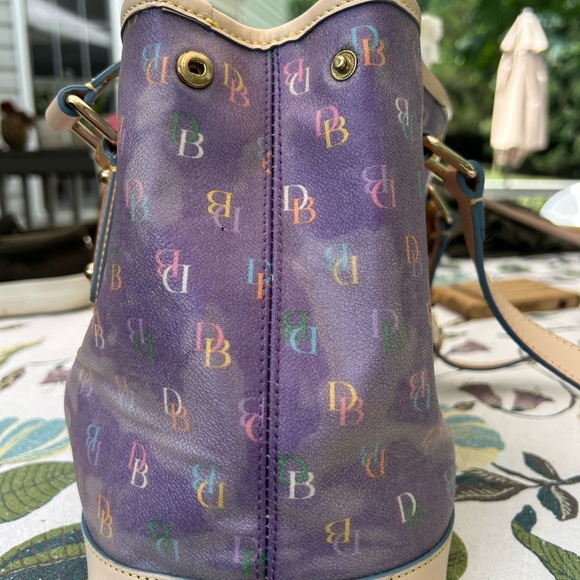 Dooney & Bourke Purple Logo Shoulder Bag with Leather Accents and Pink Heart - Picture 13 of 16